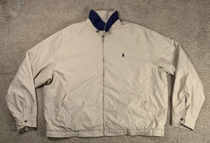 VTG Polo Ralph Lauren Mens XL Harrington Logo Jacket Tan Khaki Beige Preppy Golf - Picture 1 of 11