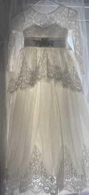 Vestido de noiva branco primeira comunhão princesa renda tamanho 8-9 feminino - Imagem 1 de 4