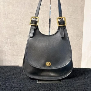 Vintage COACH 9988 Shoulder Bag Black Leather Flap Turn Lock USA Old Coach - Imagen 1 de 13