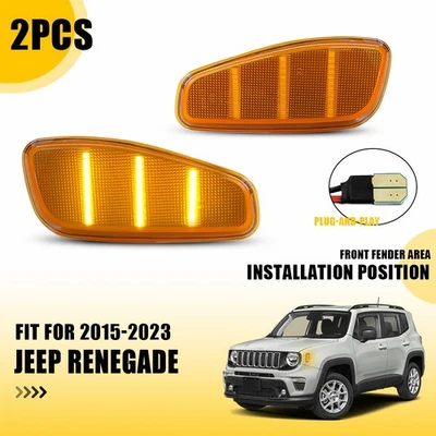2Pcs Fits Jeep Renegade 2015 2016-2021 2022 2023 Amber LED Side Marker Lights US - Image 1 of 4