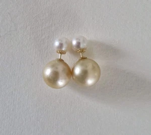 Akoya Perlen Mit Goldenen Südsee Perlen Doppel Ohrstecker Tribales 18 Karat   - Bild 1 von 7