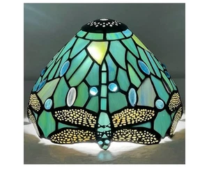 8” Tiffany Lamp Blue Dragonfly Style Stained Glass Table Lamp Desk Light Shade - Picture 1 of 11