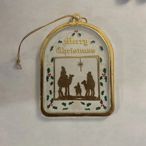 Vintage Klar Kunststoff Frohe Weihnachten Krippe Ornament Urlaub - Bild 1 von 3