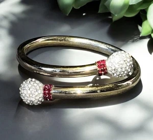 Vintage Invisibly Set Art Deco Style  Rhinestone Gold Tone Armlet Bracelet - Picture 1 of 5