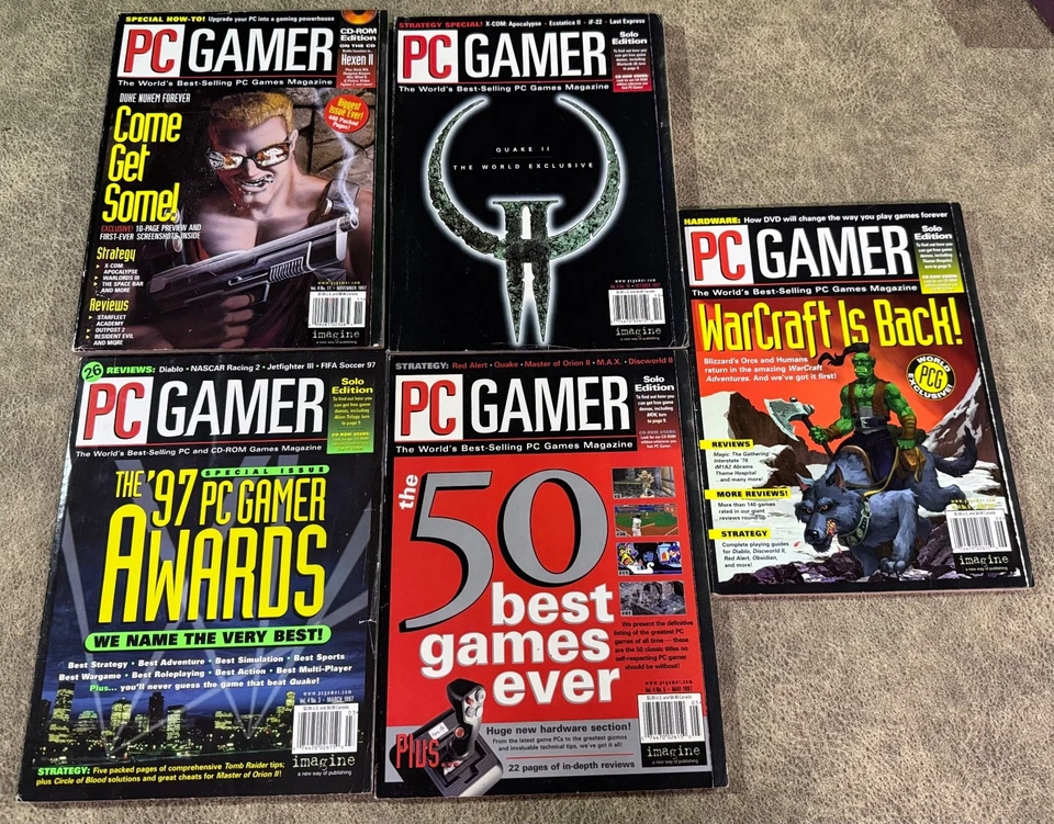 PC GAMER magazines computer games reviews strategy Quake II WarCraft lot 5 1997 - Image 1 of 1
