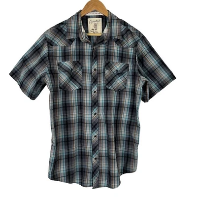 Coastal Mens Plaid Button Up Shirt Short Sleeve Snap Slouchy Skater - Image 1 of 4