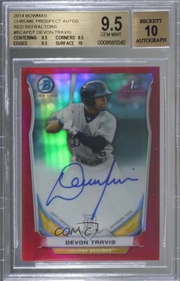 2014 Bowman Prospect Chrome Red Refractor /5 Devon Travis BGS 9.5 GEM MINT Auto - Image 1 of 2