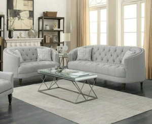 Chesterfield 2 Piece Fabric Sofa Loveseat Couch Set Coaster Avonlea 505641-S2 - Picture 1 of 12
