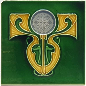 Art Nouveau Green Tile Belgium Céramiques Gilliot & Cie Hemiksem C1905 AE1 - Picture 1 of 3