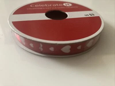 Celebrate It Valentine's day 3/8" × 3yd, Red Ribbon & White Hearts - Image 1 of 4