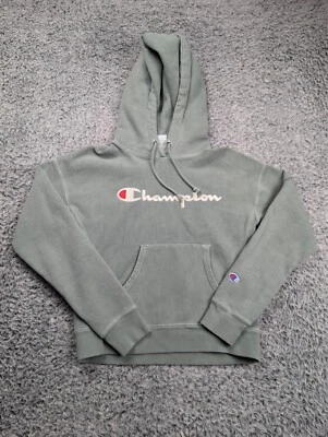 Винтажный чемпион толстовка с капюшоном молодежи маленький зеленый мальчик пуловер обратное плетение вышивка - Изображение 1 из 4