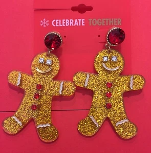 Celebrate Together Gingerbread Man Boy Earrings Christmas Holiday Dangle NEW - Picture 1 of 3