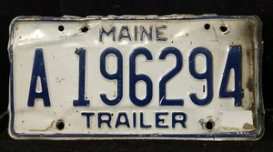 1x single Vintage Maine ME Trailer Blue And White License PlateA196294 VIN/EXP  - Picture 1 of 4