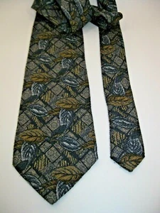 Prochownick Men's Neck Tie Leaf Leaves Print 100% Silk Neutral Blue Brown Gray  - Picture 1 of 4