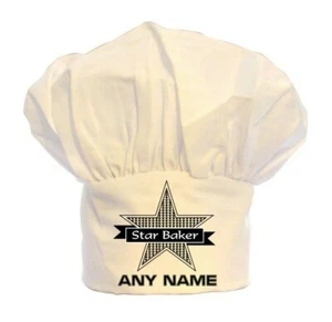 PERSONALISED STAR BAKER STAR PRINT CHEFS HAT POLYESTER BBQ BIRTHDAY CHRISTMAS - Picture 1 of 2