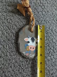 Slate Plaque Folk Art Hand Painted 'I Love Cows' Parker PA. - Picture 1 of 5