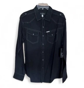 Mens Dress Shirt Black Mark Ecko With Front Chest Pockets Size L - Picture 1 of 7