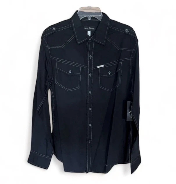 Camisa de vestir para hombre negra Mark Ecko con bolsillos delanteros en el pecho talla L Foto 1 de 4