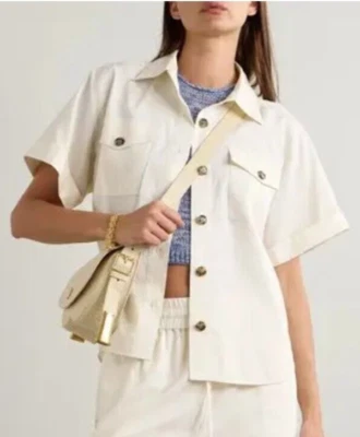 NUEVO CON ETIQUETAS MARCO Parche Bolsillo Camisa Utilitaria Mezcla Algodón Crema Relajada Talla Mediana $348 Foto 1 de 4