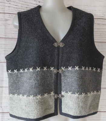 VTG Woolrich Women  Crop Vest Gray Colorblock Wool Metal Hook Button Down Size S Foto 1 de 4