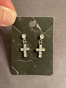 Chrystal Cross Earrings For Pierced Ears Handmade - Picture 1 of 2
