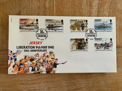 JERSEY 1995 FDC LIBERATION WW2 VEGA KING GEORGE VI QUEEN ELIZABETH TROOPS BEAGLE - Image 1 of 2