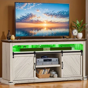 TV Stand for 75 Inch TVs Console with Power Outlets Adjustable Shelves LED Light - Picture 1 of 10