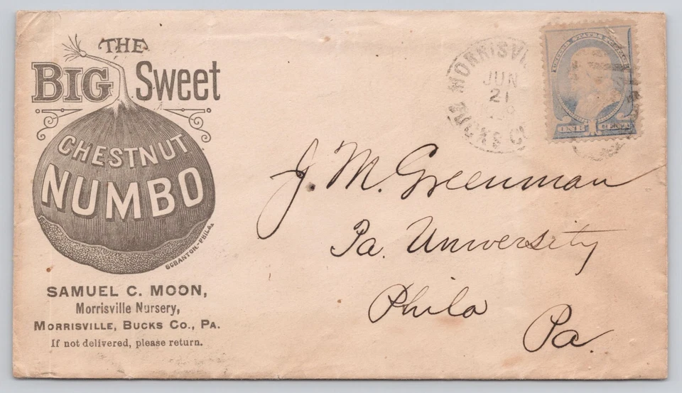 1889 Chestnut Numbo Morrisville Nursery Bucks Co PA Adv Postal Cover B1-5 - Image 1 of 2