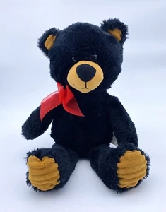Hugfun Vintage Black Teddy Bear 11" with Red Ribbon Plush Stuffed Animal - Picture 1 of 6
