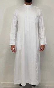 Men's Embroidery Collar Thobe - White - Picture 1 of 3