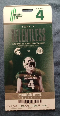 2022 Michigan State Spartans Ohio State Buckeyes Football Plastic Ticket Stub Cover