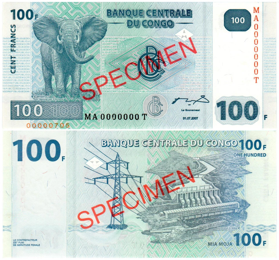 Congo Democratic Republic 100 Francs P#98s (2007) SPECIMEN Mint UNC - Image 1 of 1