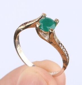TURKISH SIMULATED EMERALD .925 SILVER & BRONZE RING SIZE 10 #15469