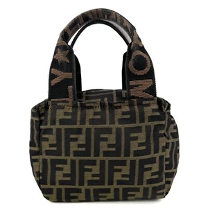 Authentic FENDI Zucca FF Logo Mini Tote Handbag Brown Canvas Nylon Italy Vintage - Picture 1 of 19