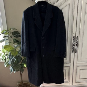 Stafford Overcoat Men 44 100% Merino Wool Black Dress Coat Career Long - Picture 1 of 11
