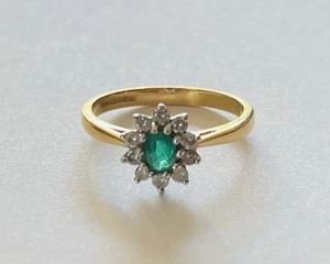 18ct Gold H/M Emerald  & Diamond Cluster Ring - Picture 1 of 4