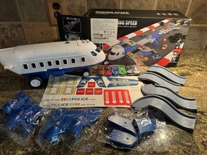 Toy Police Airplane Fold-out Race Track 6 Small Cars. Sounds & Lights Open Box - Picture 1 of 21