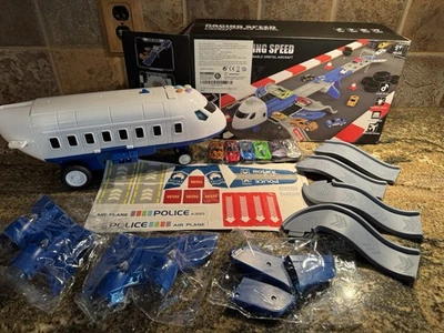 Toy Police Airplane Fold-out Race Track 6 Small Cars. Sounds & Lights  Open Box - Image 1 of 4