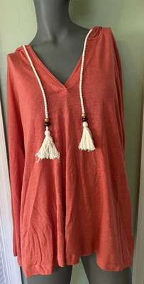 CYNTHIA ROWLEY Linen Blend Hoodie Tunic Boho Orange 1X NWT - Image 1 of 4