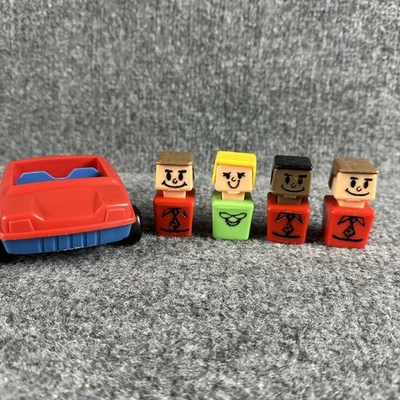 Винтажный 1970-е Playskool Знакомые Места Автомобиль и Квадратный Блок Голова Люди Фигурки Лот 5 - Изображение 1 из 4