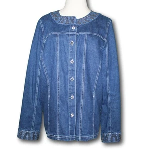 QUACKER FACTORY (M) Animal Chic Rhinestone Embellished Jeanne Jacket Blue - Picture 1 of 6