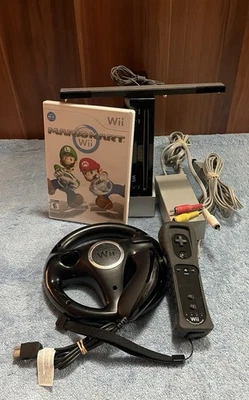 Nintendo Wii + Mario Kart Bundle w/ Controllers + Nunchucks + Wheel - TESTED - Image 1 of 4