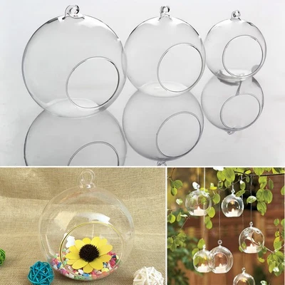 6pcs Open Mouth Clear Glass Balls Fillable Xmas Hanging Ornaments Baubles Sphere - Image 1 of 4
