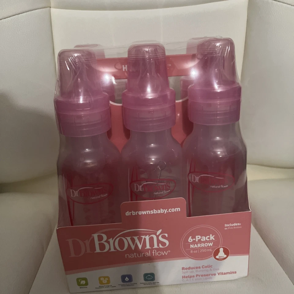 Dr Brown’s Natural Flow paquete de 6 8 OZ Botellas de fórmula estrecha rosa NUEVAS artesanales Foto 1 de 1