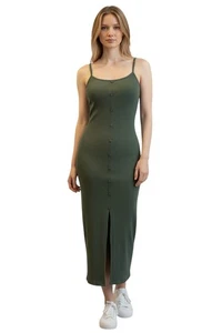 (E-191) Timing abito donna spaghetti strap collo cappuccio elasticizzato taglia M verde oliva - Foto 1 di 6