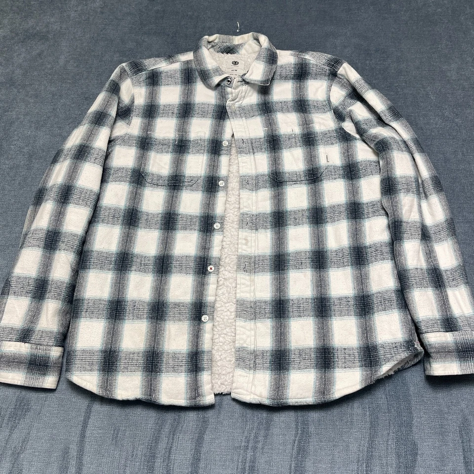 Element Flannel Shirt Jacket Mens Medium White Gray Plaid Sherpa Lined Shacket - Image 1 of 4