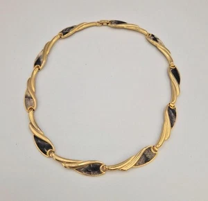 Vintage Gold Tone Twist Necklace Leather Snakeskin 80s - Picture 1 of 5
