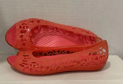 Crocs Adrina Womens Sz 6 Pink Jelly Flats Shoes Slip On Peep Toe / Read - Image 1 of 4