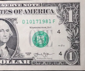 (VF) October 17 1981 Birthday Note D10171981F One Dollar Fancy Serial Number - Picture 1 of 3