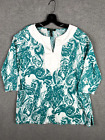Ralph Lauren Top Womens XL Paisley Print Tunic 3/4 Sleeve Aqua Blue Knit Boho